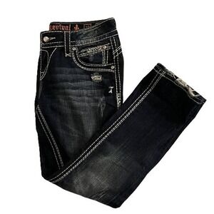 Rock Revival Becky Easy Capri Jeans Thick Stitch Rhinestone Bling Womens Size 27
